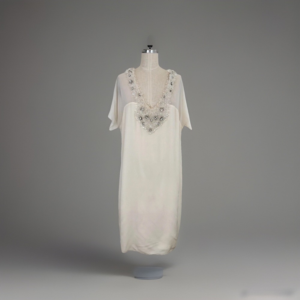 ADAM Lippes Dress Silk Ivory Embellished Size 8 Party Wedding